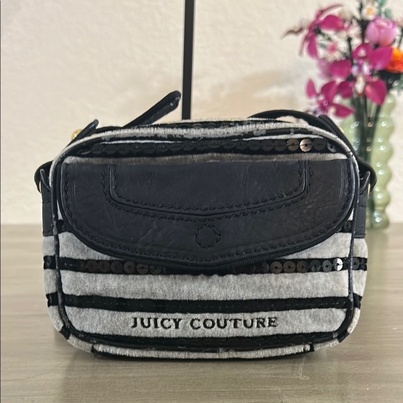 Juicy Couture Black and Gray Crossbody Bag with Striped Design - Picture 1 of 12